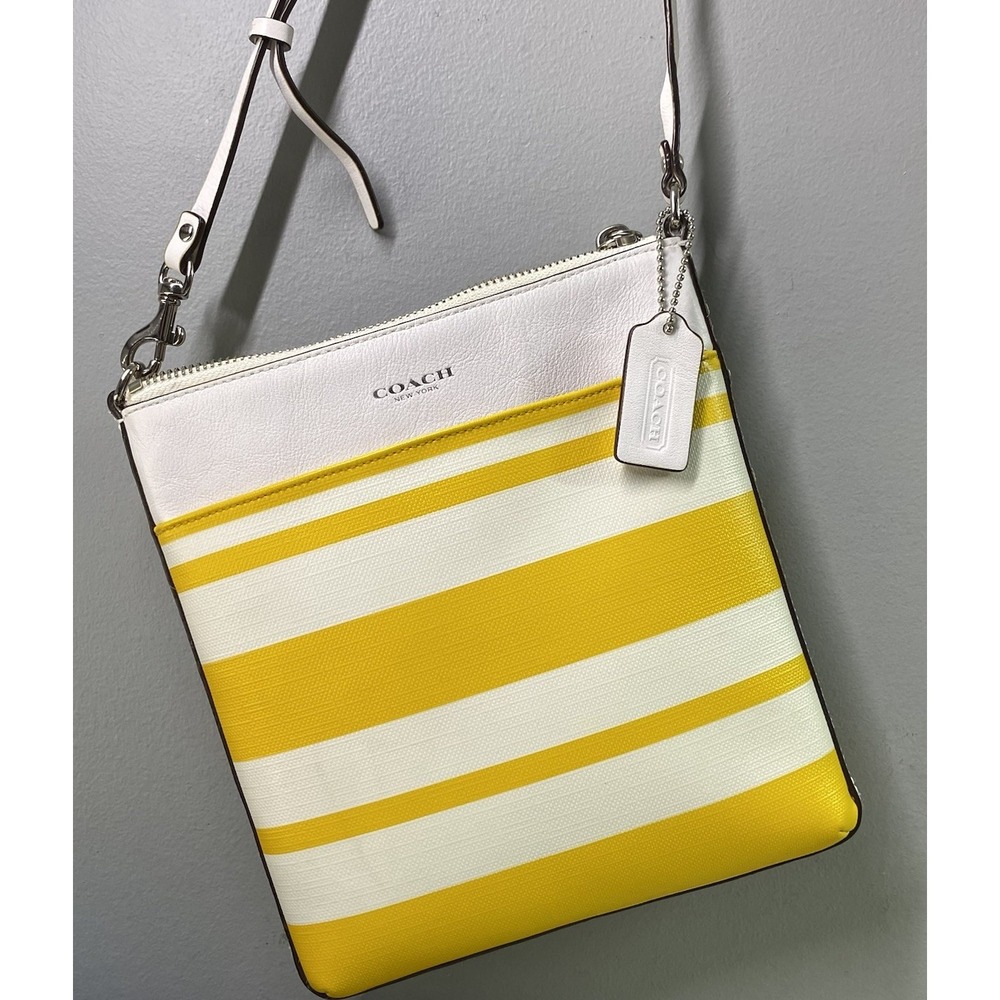 COACH Crossbody Bleecker N/S Coated Canvas Swingpack Yellow &White 8.5x8x1" EUC - Picture 2 of 10